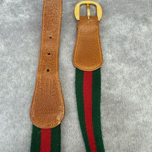 Gucci Vintage Sherry Line Brown Leather Belt Gold Buckle 80/32” main image 7
